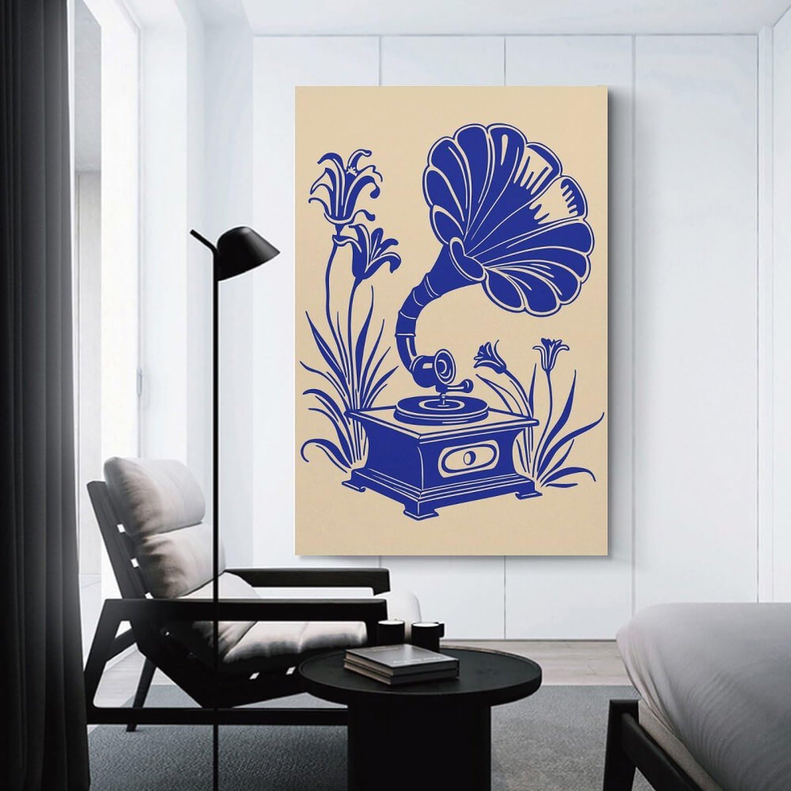 Junmoney Room Decor Wall Art Vintage Gramophone with Floral Accents, 08x12inch(20x30cm), for Home Lounge, Bedroom Or Reading Nook, Eye Catching Artwork for Blank Walls