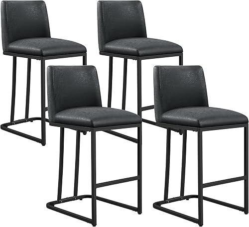 Yaheetech Taburetes de bar de altura de mostrador de 24 pulgadas, juego de 4 sillas de isla modernas tapizadas con respaldo y patas de metal, sillas