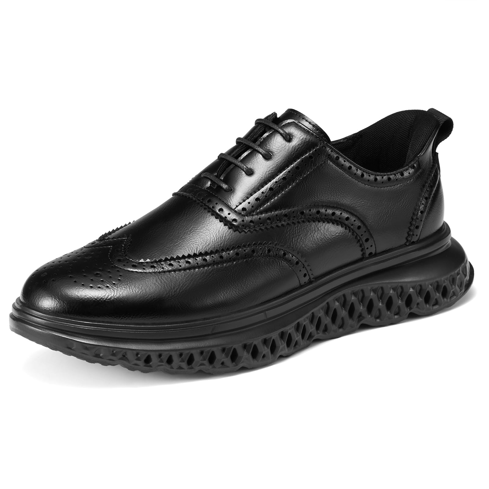 HEEZ Men's Dress Sneakers, Casual Dress Shoes for Men Comfortable, Wingtip Oxford for Business Office
