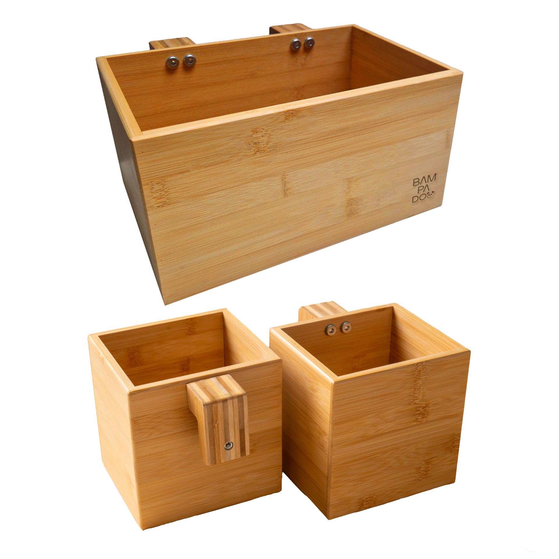 BAMPADOO 3er Set Bambus Aufbewahrungsboxen zum Anhängen - [LBH: 25x16,5x13cm + 13x11,5x13cm] Natur Bambus Organizer Aufbewahrung Wickeltisch Kinderzimmer Bad Küche Windel Cremes Kosmetik