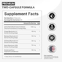 Vista 2 de Complejo de hongos melena de leones, mezcla adaptogénica 5 en 1 - Cápsulas de extracto de león, chaga, maitake, shiitake y reishi, suplemento