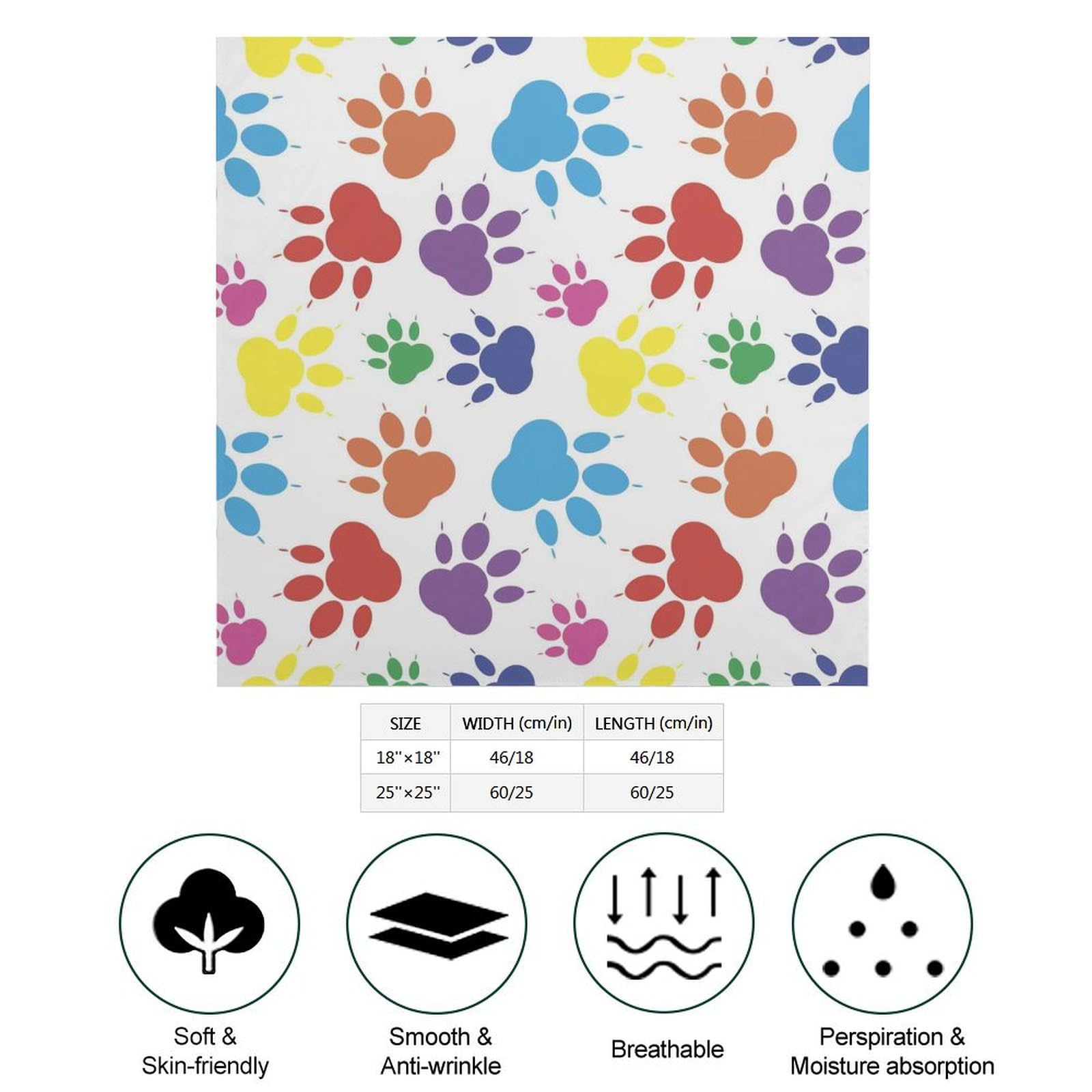 Csemeie Rainbow Paw Footprint Animal Pattern Bandana Hair Scarf Headband Adjustable Neckerchief for Men Women Decor