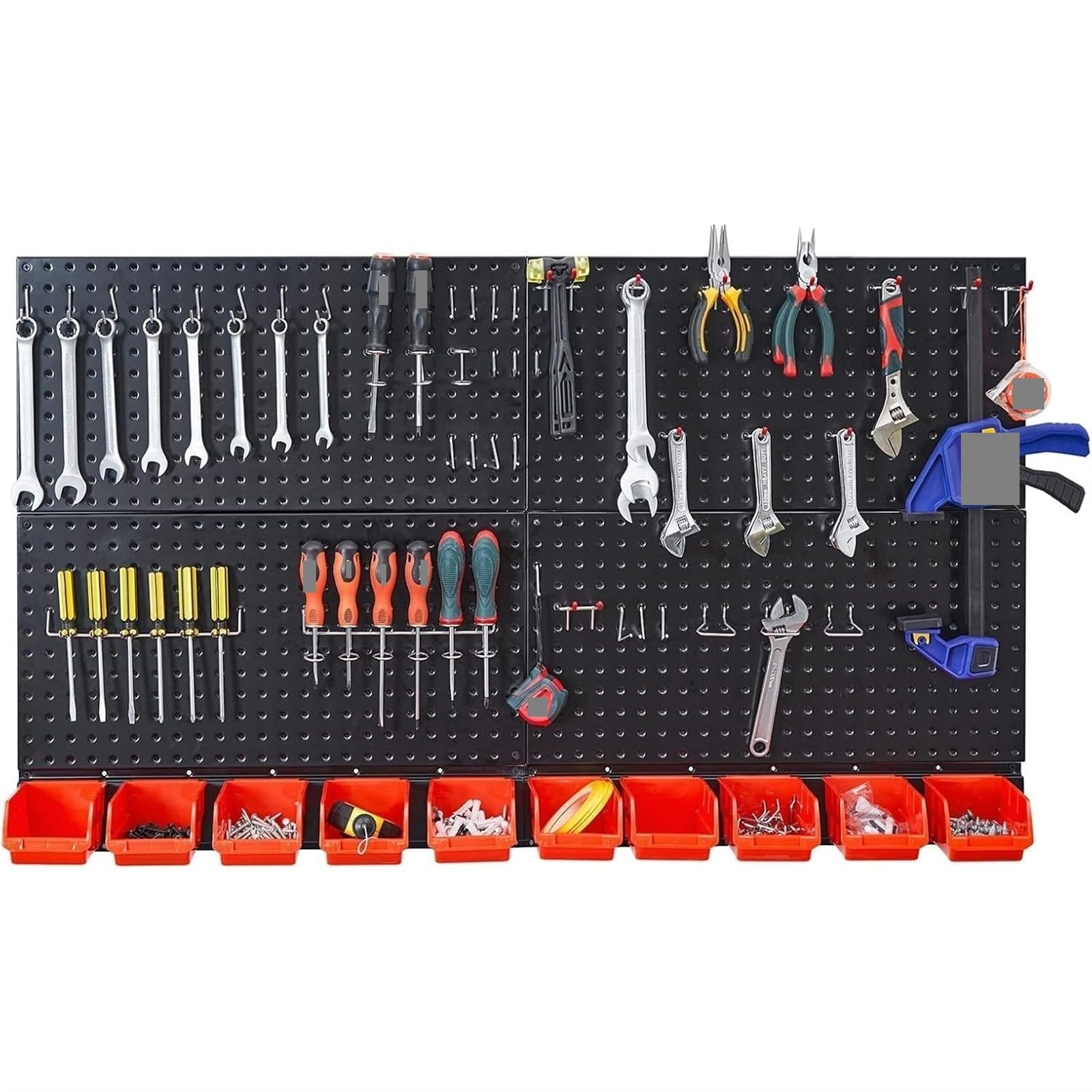 XILEUDUOD Pegboard Black Metal Pegboard Wall Organizer, Garage Storage System with Hooks and Bins