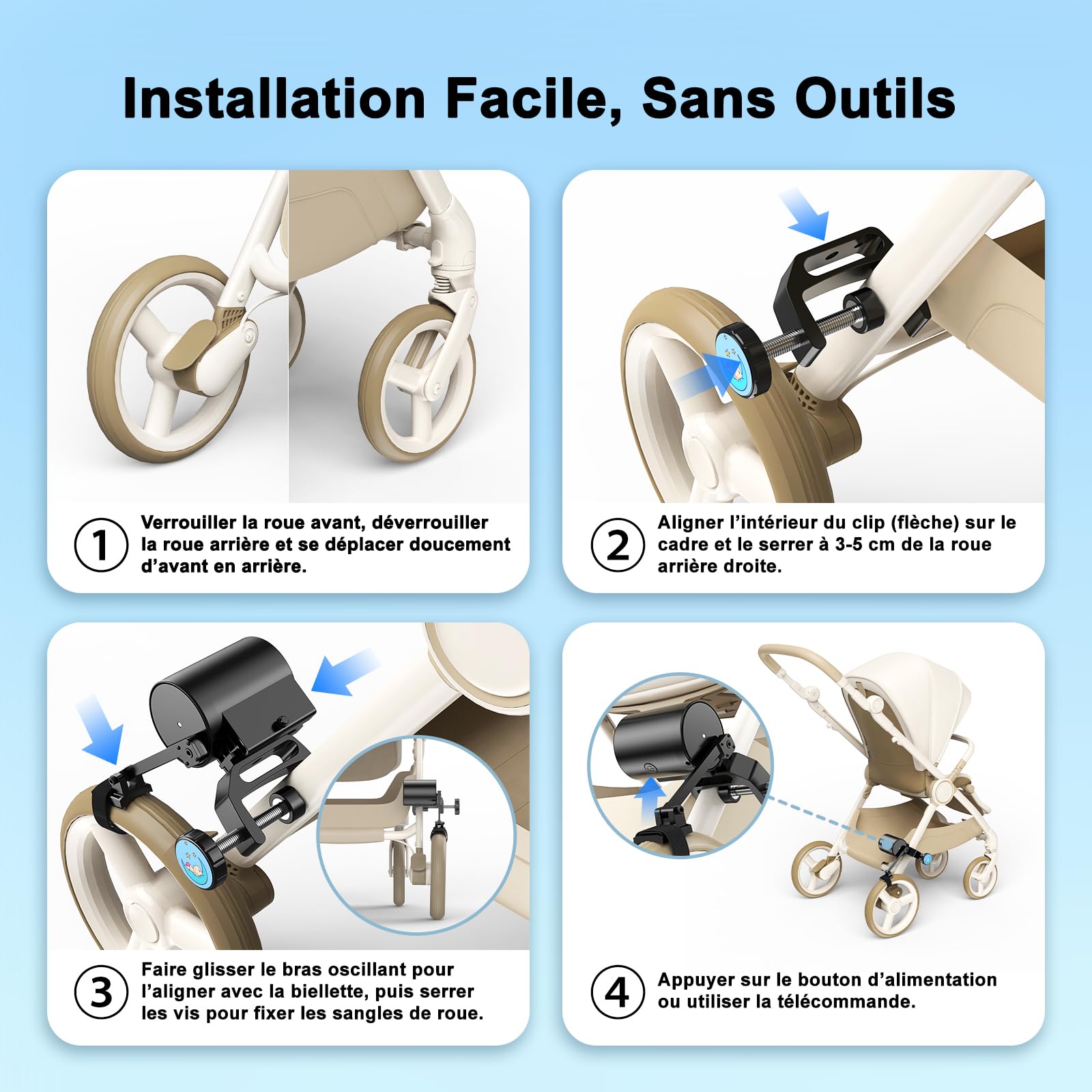 Baby Rocker Mains Libres, Glissement Courbe, Installation Sans Outil avec Télécommande, Bercement Poussette avec Poussettes et Landaus, Assistant Portable d’Aide au Sommeil pour Bébé (Noir)