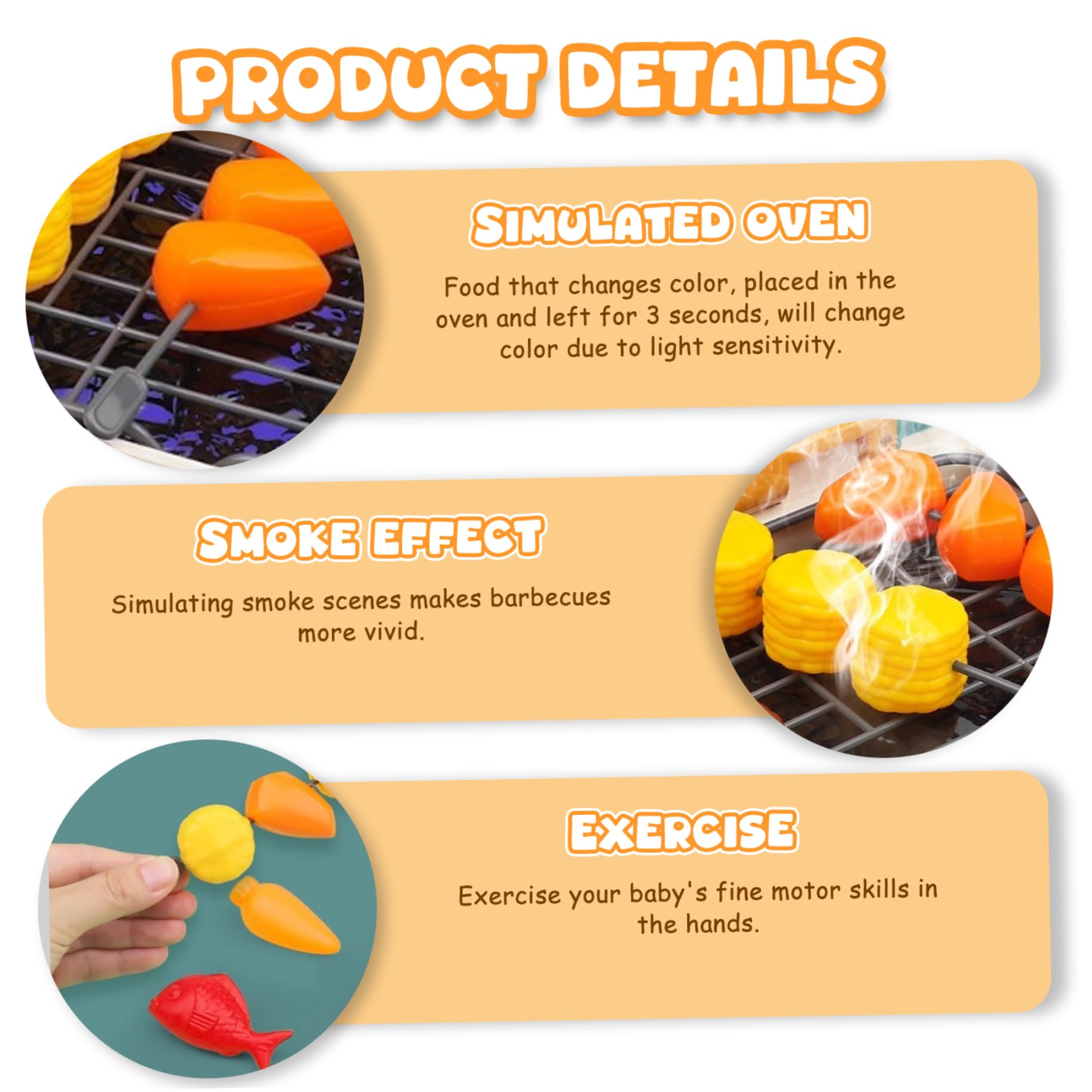 Set da Gioco per Barbecue per Bambini, 35 Pezzi/Set, di Giocattoli da Cucina Simulati per Alimenti Che cambiano Colore, con Fumo e Luce, Accessori da Cucina Divertenti in 2 modalità per Ragazze