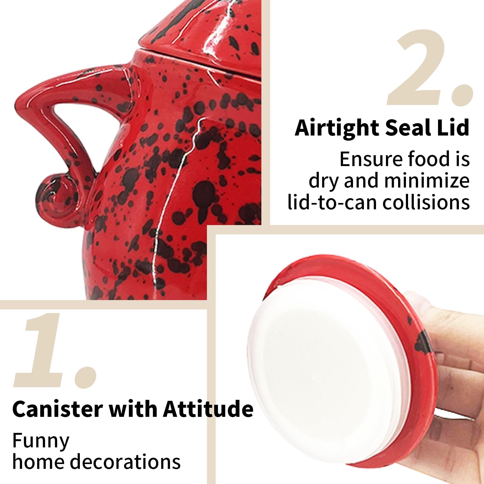 Recipiente de cerámica con actitud, bonito tarro de cerámica con tapa hermética para almacenamiento de alimentos, recipiente decorativo rojo de cocina para granos de café, té, azúcar, sales