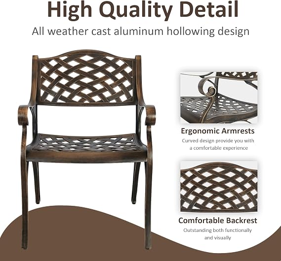 7 Piece Patio Dinning Set, 48.23 Metal Table Set, Outdoor Cast Aluminum Dinning Set, All Weather Patio Furniture for Garden, Include 6 chairs and 1 Round Patio Table with 2.36 Umbrella Hole