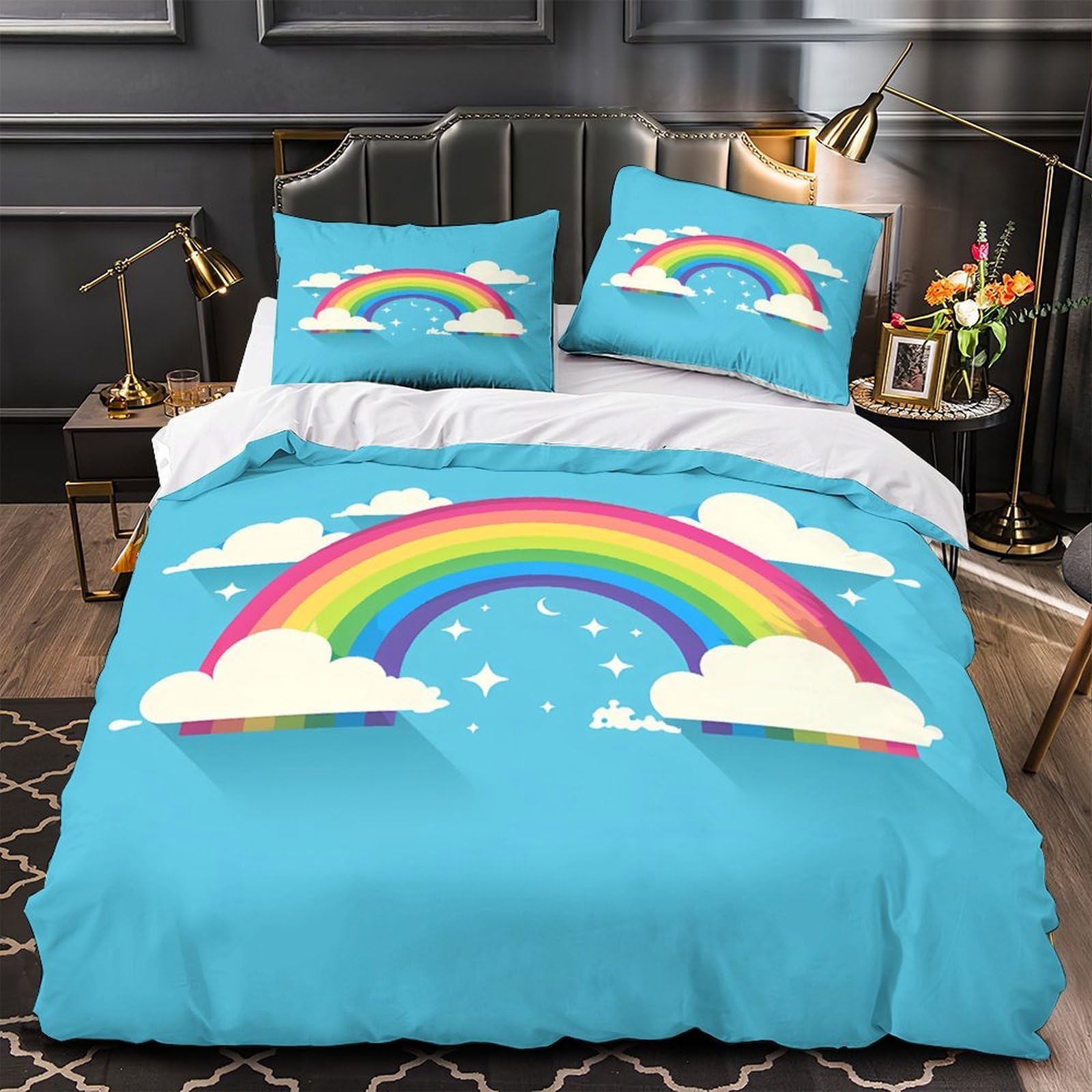 Housse de couette arc-en-ciel enfant 140x200cm en microfibre douce avec fermeture éclair