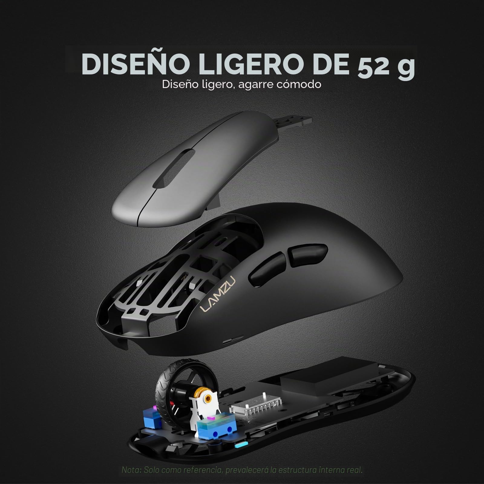 Lamzu Thorn - Ratón inalámbrico 4K para juegos, ultraligero de 52 g, 26000 DPI, ergonómico, interruptor óptico, codificador TTC plateado, sensor PAW3395, MCU Nordic 52840, negro, dongle 4K incluido