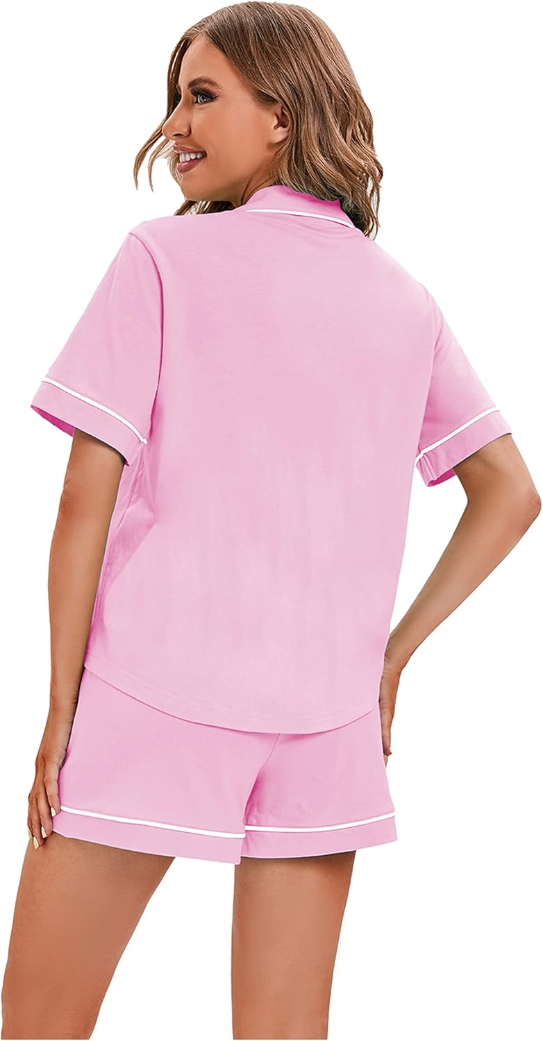 LUBOT 100% Cotton Pajamas for Women 2 Piece PJ Set Button-Down Soft Knit Short Sleeve Summer Sleepwear Loungewear XS-XXL - Image 5