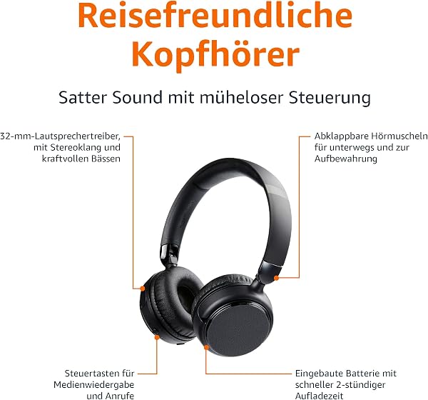 Amazon Basics Wireless Bluetooth 5.1 Over-Ear Headphones, 35 Hours Playtime, Lightweight, Adjustable, for Travel, Office, Mobile Phone, PC, Black - 2