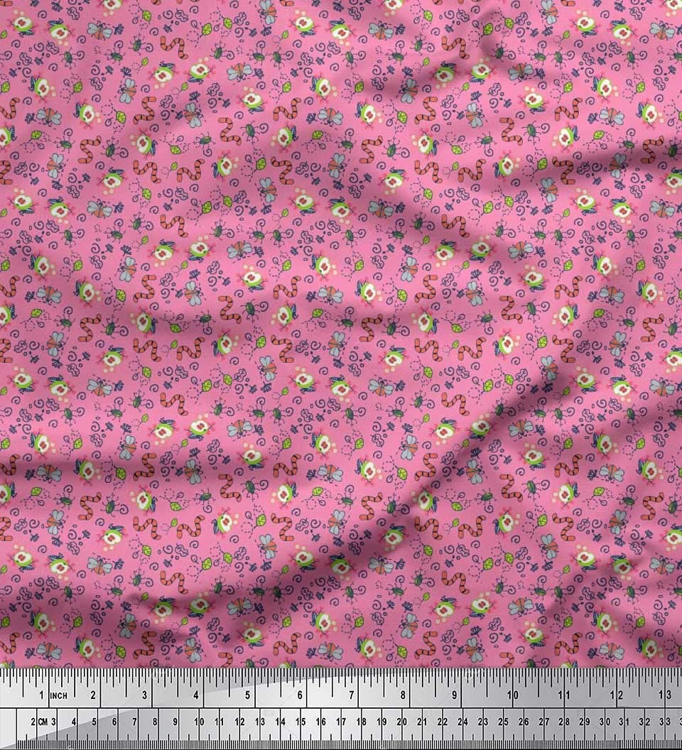 Soimoi Cotton Voile Fabric Earthworm,Fruit & Insect Print Fabric by Meter 42 Inch Wide