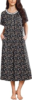 Long Nightgowns for Women Short Sleeve Sleepshirt Button Sleep Dress with Pockets
