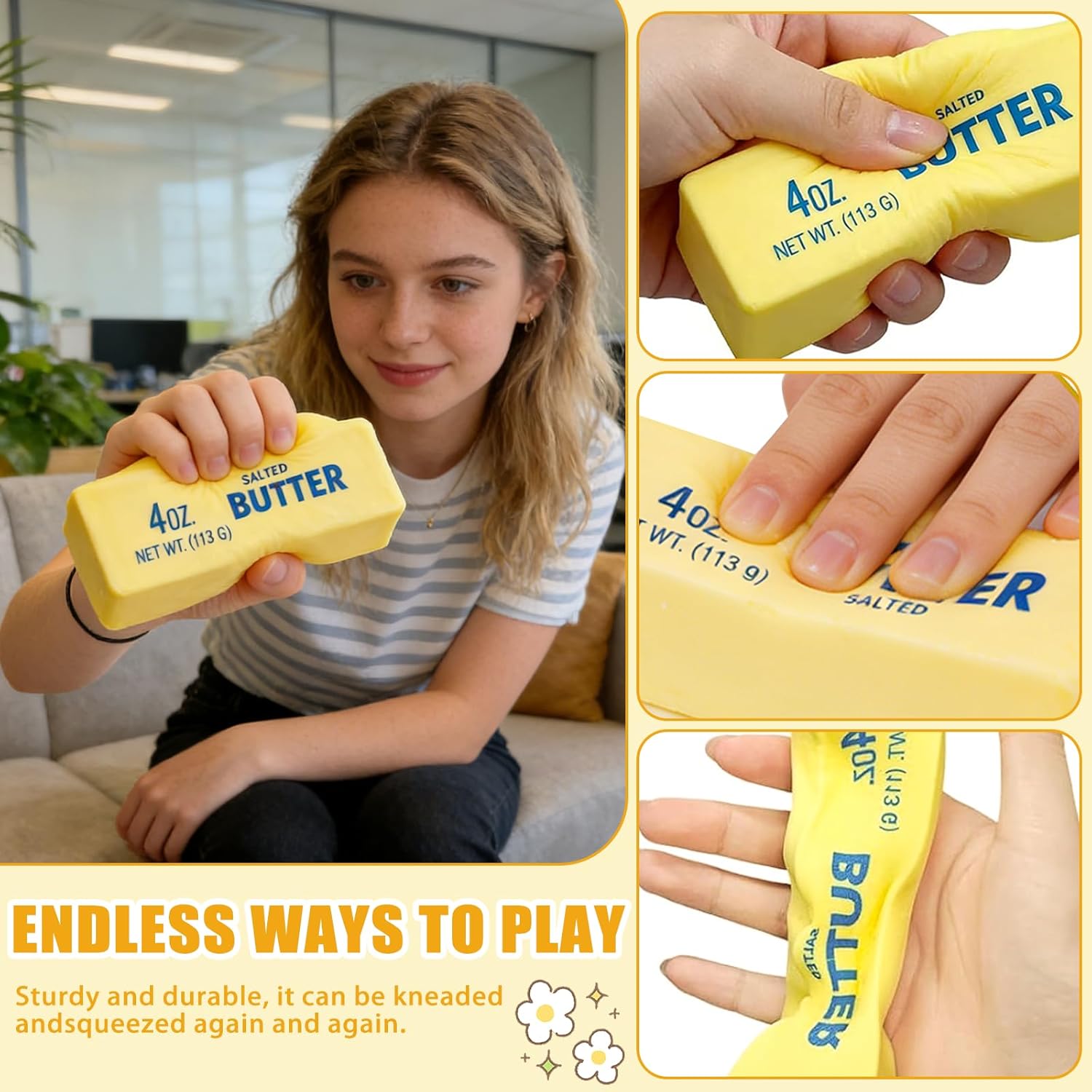 Butter Squishy New Squeeze Ball Realistic Butter Stick Soft Squeeze Super Soft Butter Stress Relief Fidget Gifts