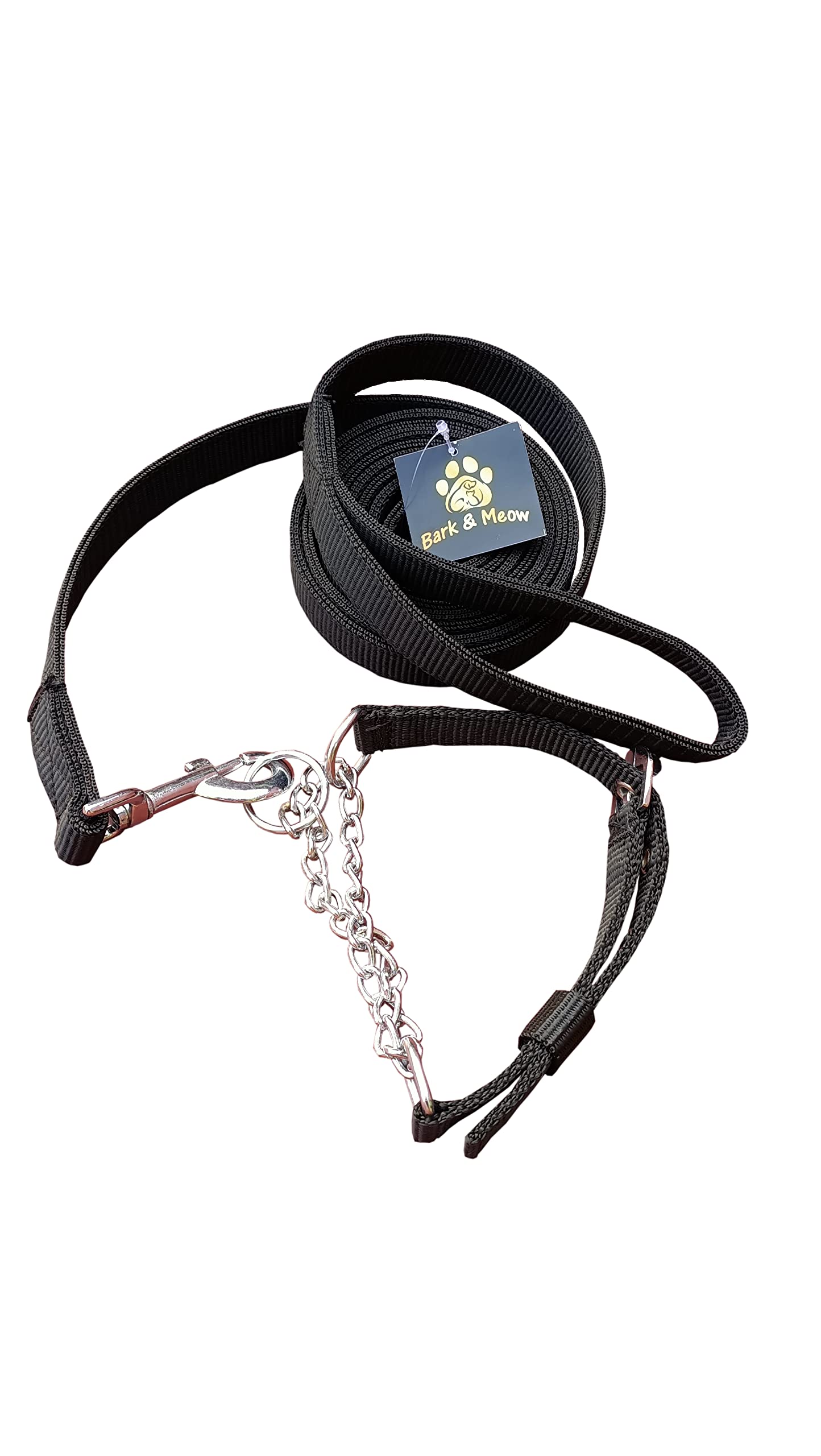 Bark & Meow Dog Choke Chain Collor and 10Ft Dog Training Lead Long Leash 1 inch Thick Nylon Black (B09RSV9V6R) Amazon Price History, Amazon Price Tracker