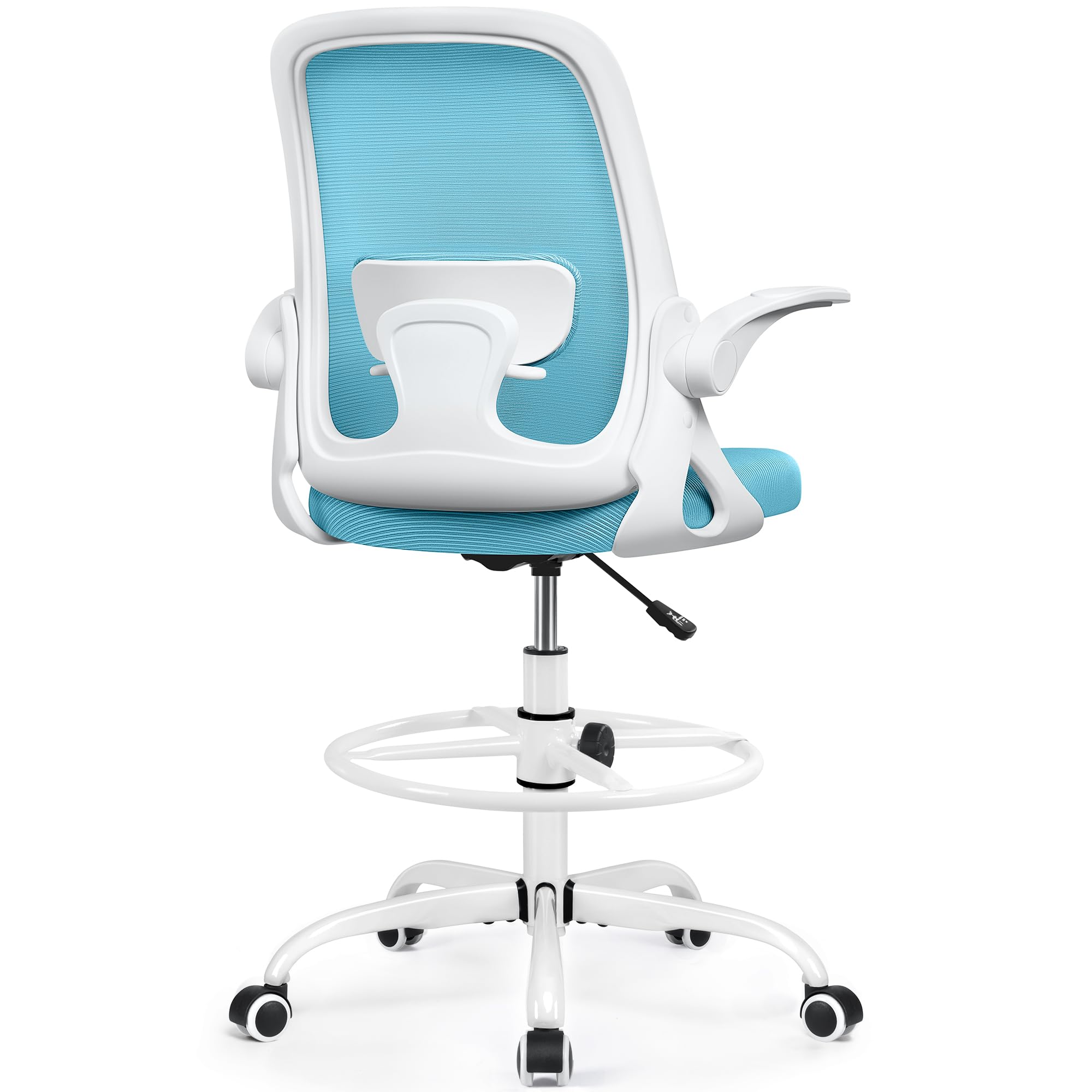 Winrise Drafting Chair Tall Office Chair Ergonomic Desk Chairs with Lumbar Support and Flip-up Armrests, Adjustable Height Comfy Computer Chair with Swivel Task and Adjustable Foot Ring