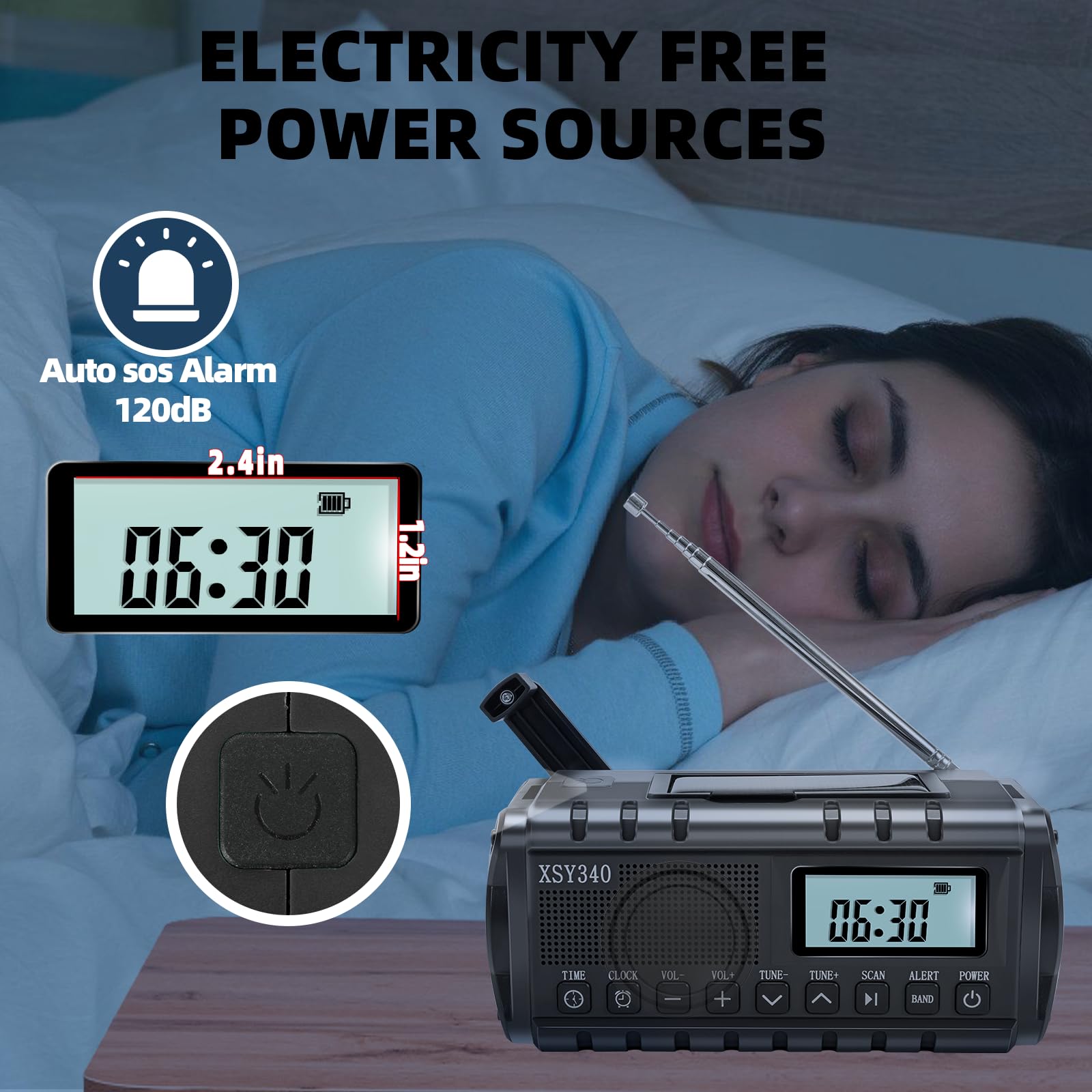 Ulepszone radio z korbą ręczną 10000 mAh/37000 mWh AM/FM z latarką LED, radio słoneczne, przenośne radio pogodowe, awaryjna ładowarka do telefonu komórkowego dla rodziny, na kemping na świeżym