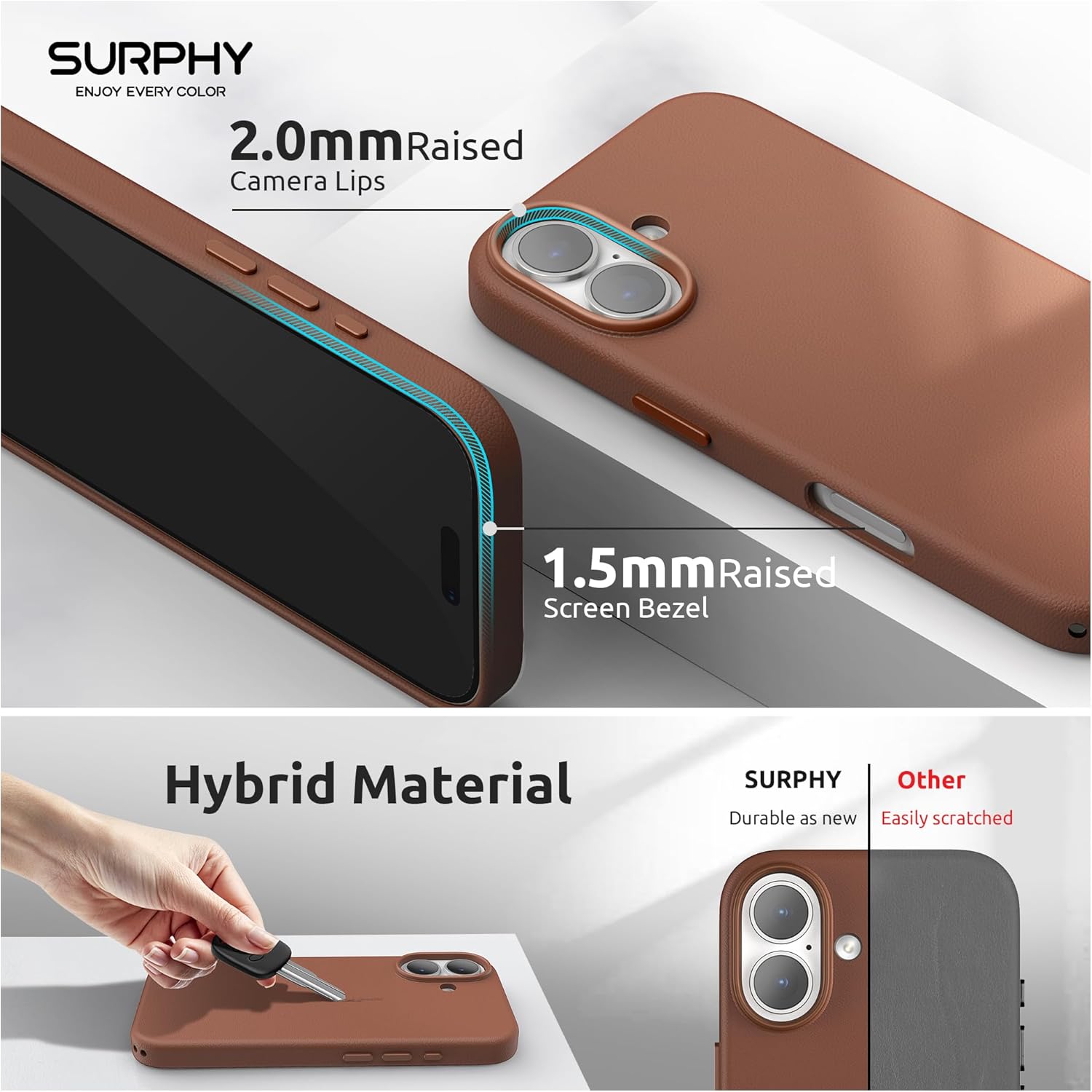 SURPHY Case for iPhone 17 Case (6.3 inch 2025), Compatible with MagSafe, Faux Leather 17 Phone Cases Whit Soft Microfiber Lining, Brown - Image 4