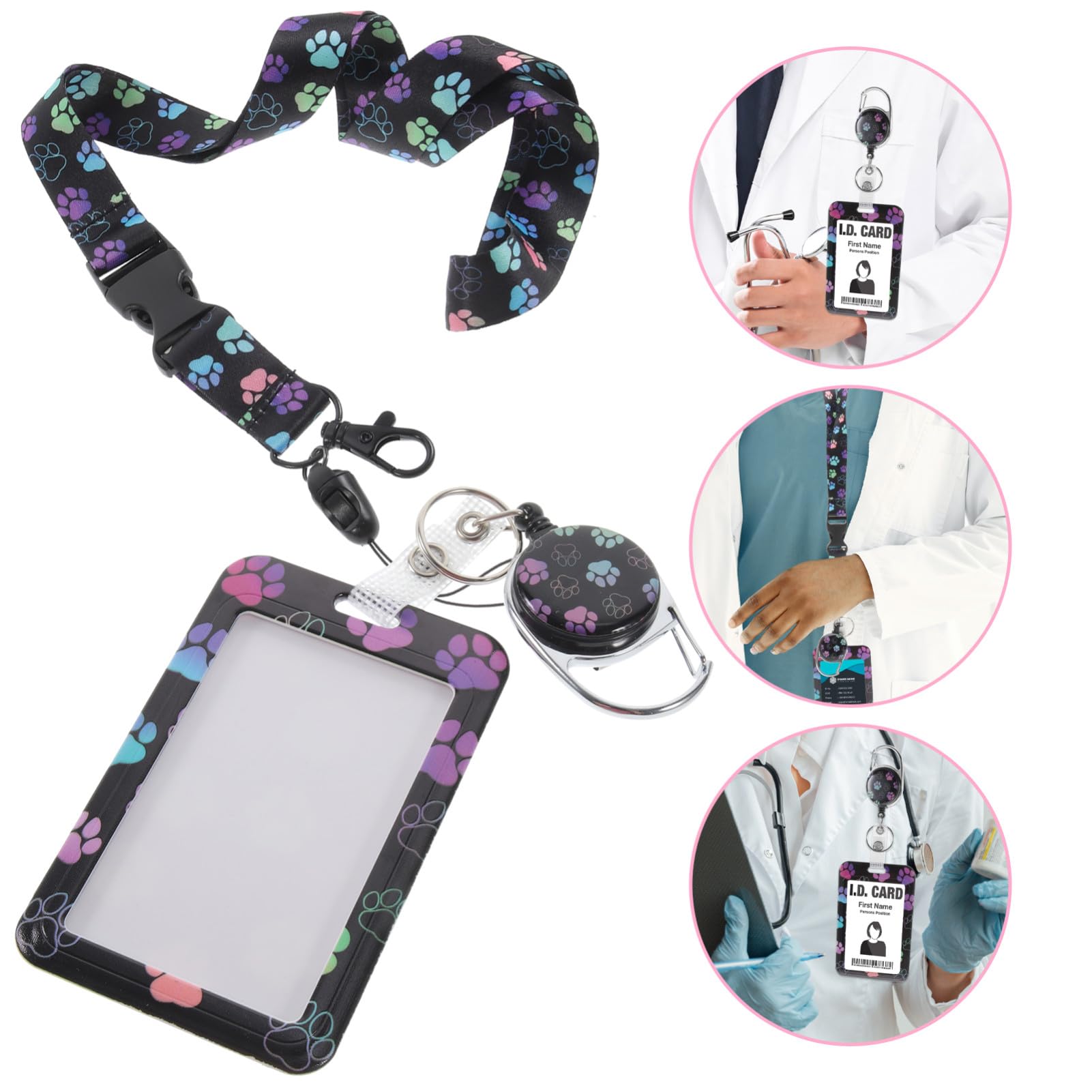 Operitacx 5 Porta Tarjetas De Identificación Con Cordón Negro Funda Protectora Para Tarjetas De Identificación Cordón De Trabajo Funda Para Tarjetas Cordón Con Porta Tarjetas Nombre