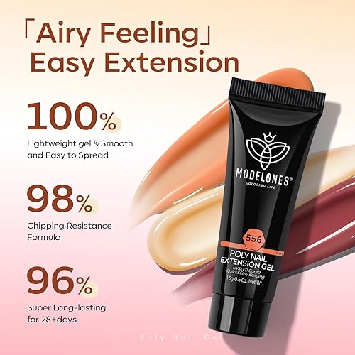 Miniatura 25 de modelones Kit de gel de extensión de poliéster para uñas, 12 colores rosa con purpurina nude, juego de gel de uñas de poli para manicura francesa