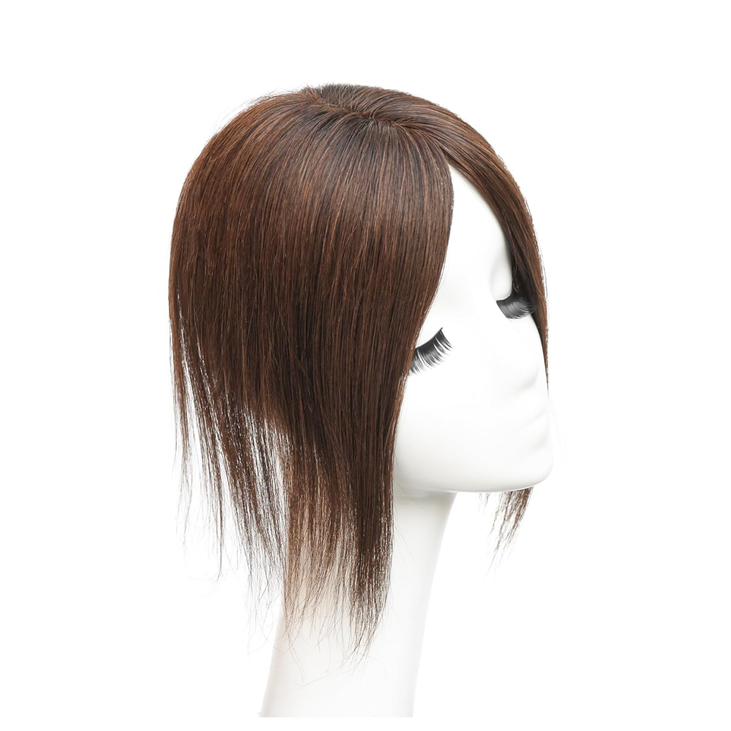 Middle Part Clip in human hair Toupee Hand Made No Bangs Naturally Looking Hairpiece With Breathable Mesh Base for Women Topper for Thicking Hair (Medium Brown, Swissnet 3.5"x3.9", 10")