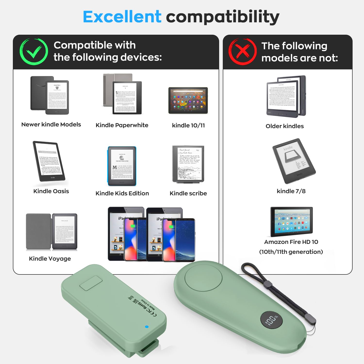 Remote Page Turner for Kindle Paperwhite Scribe Accessories | Seitenwender Clicker für iPad, Tablets, zum Lesen von Romanen, Telefonkamera, Videoaufnahmen, Fernbedienung, Grün