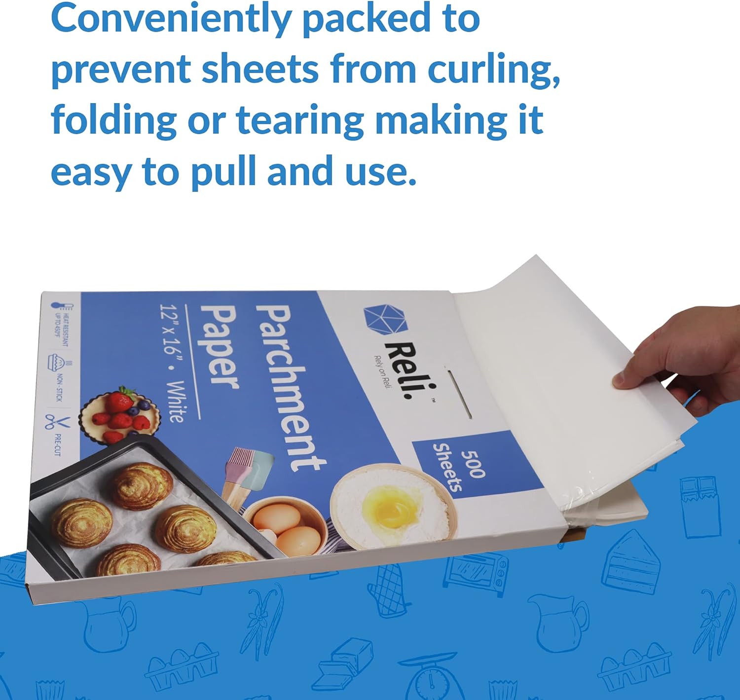 Reli. 500 Pcs Parchment Paper Sheets, 12x16 in. | White, Non-Stick, Pre-Cut Pan Liners | Baking, Air Fryer, Grilling