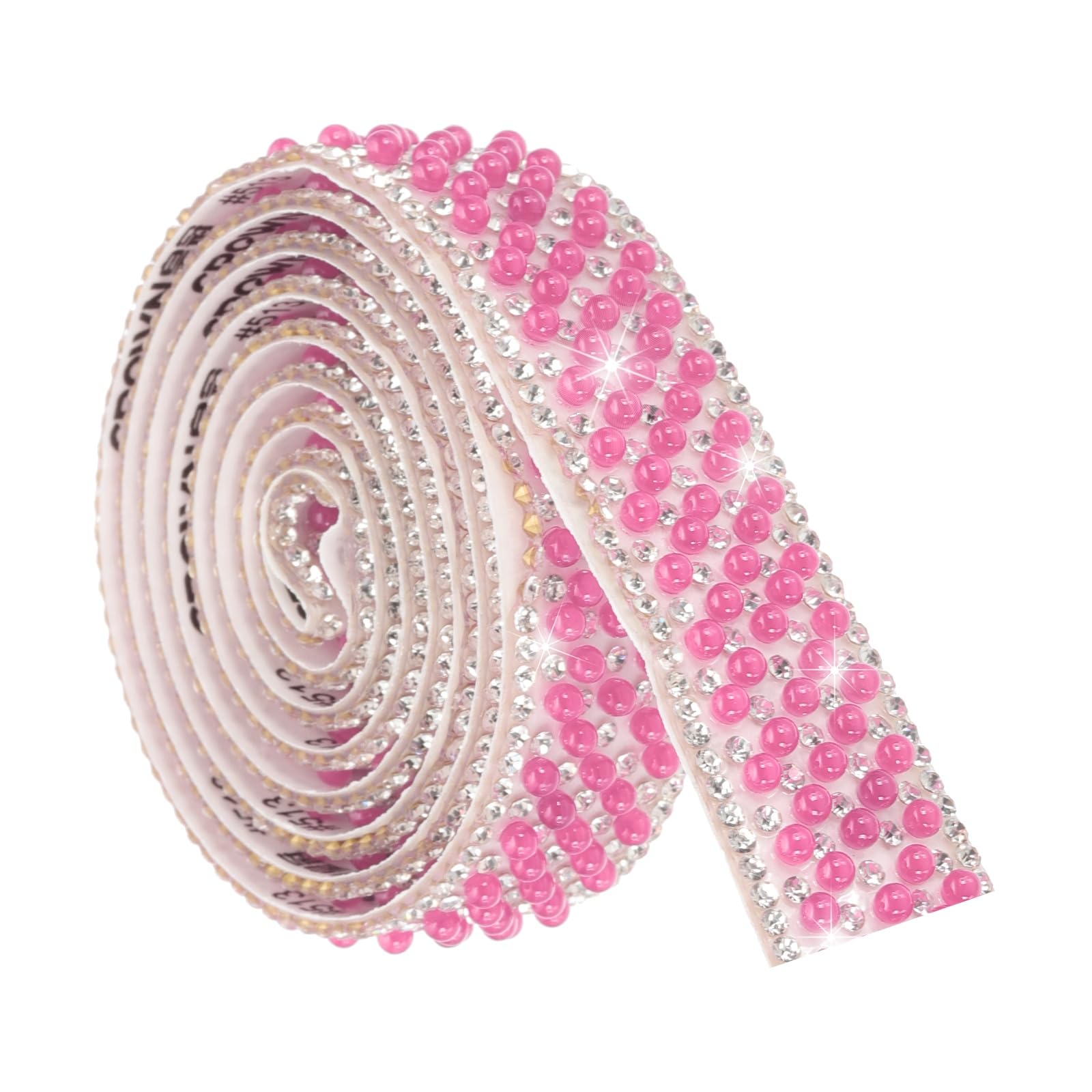 Cinta de perlas de diamantes de imitación rosa de 2 cm con adhesivo para decorar ropa y bodas