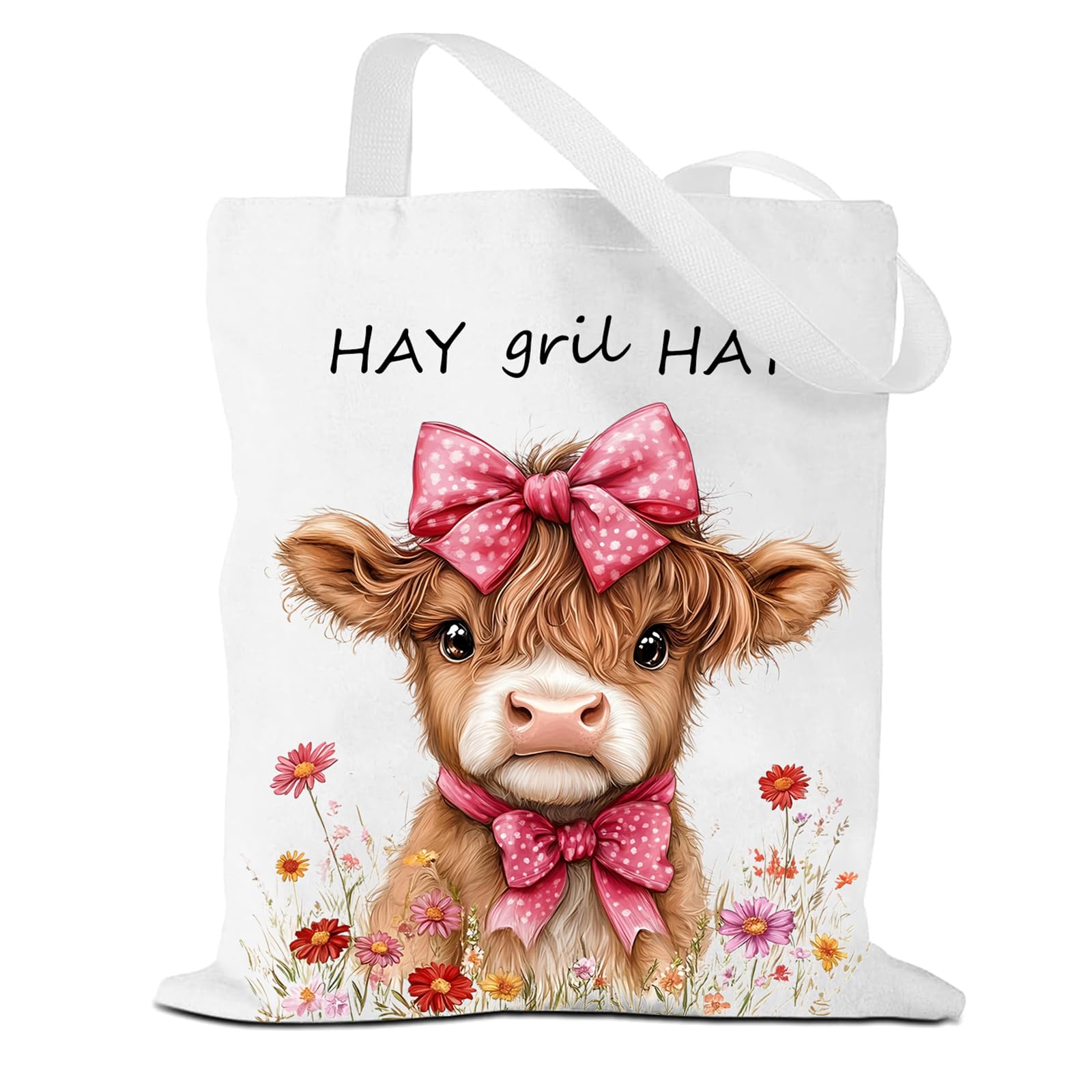 NANYUAYA Highland Cow Canvas Tote Bags for Women Highland Cow Gifts Reusable Animals Themed Shoulder Bags Double-Sided Print Cloth Bag Foldable Shopping Bag for School Work Travel Grocery — image 1