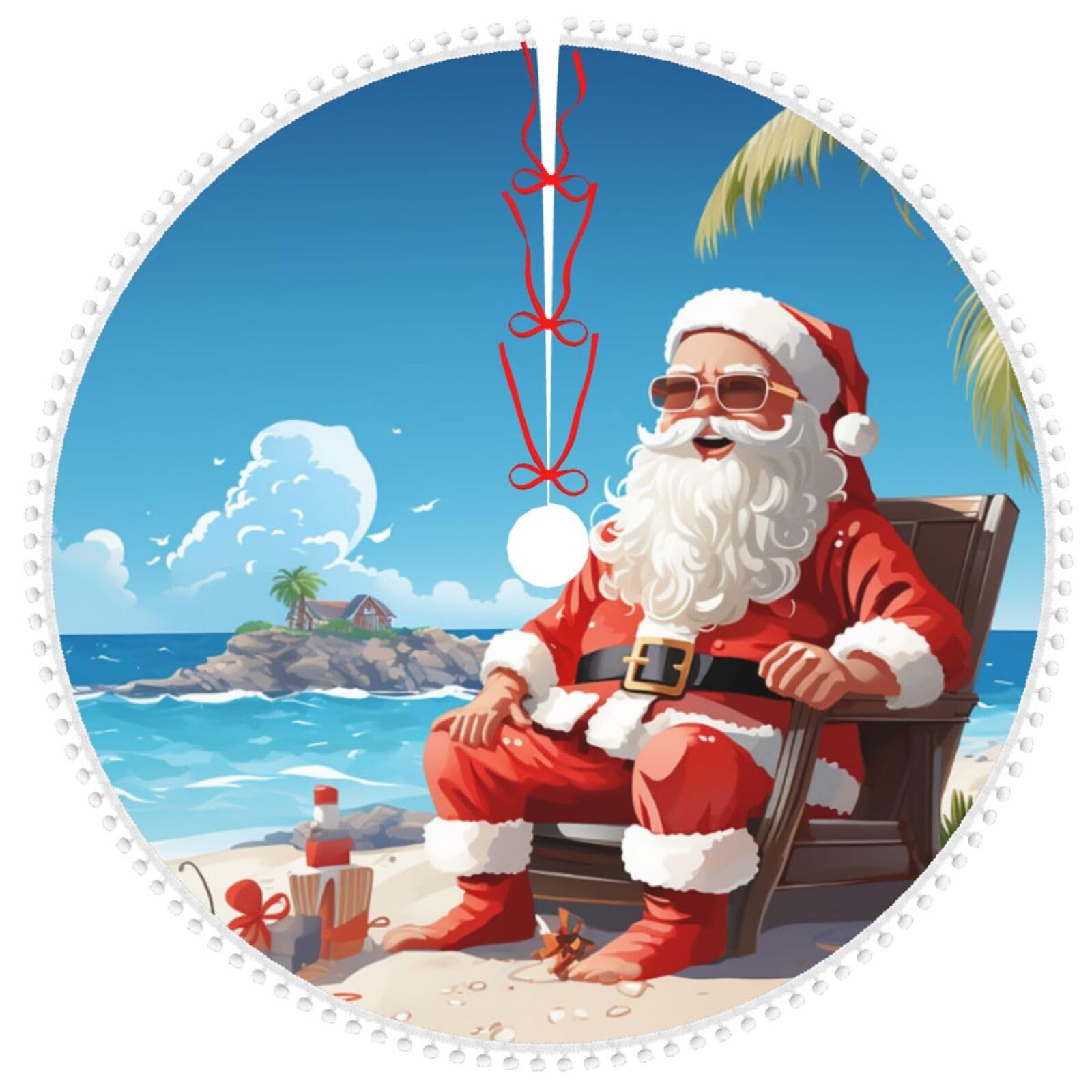 Tapis de sapin de Noël Père Noël à la plage pour illuminer vos soirées festives en famille