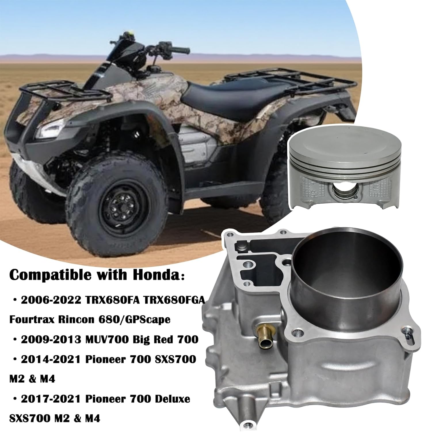 Tupo TRX680-102 Cylinder Kit Compatible with Honda TRX 680 / Fourtrax 700 / Rincon 680 / MUV 700 / Big Red 700 / Pioneer 700 / Deluxe 700 / SXS 700 2006-2022