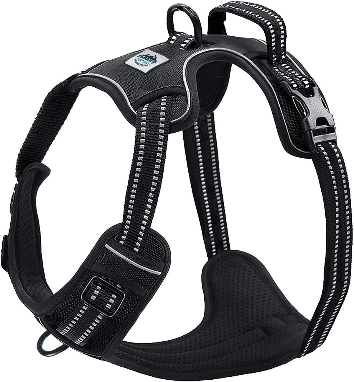 Dog Harness No Pull No Choke Adjustable Vest, Car Safety, Easy Control for Walking Hiking, 3M Reflective Oxford Material, Durable, Breathable - Small,Medium, Large & Extra Large Dog & Puppy XL-Black