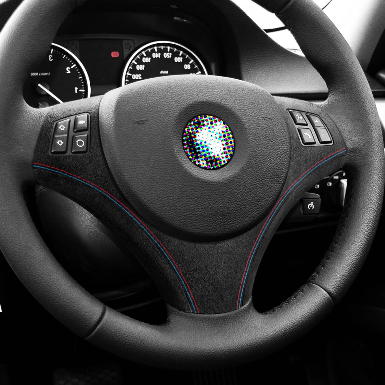 BETTERHUMZ Car Steering Wheel Decoration Frame Trim for BMW 3 Series 2005-2012 E90 E91 E92 E93 325i 320i 318i Interior Moulding Accessories (black)