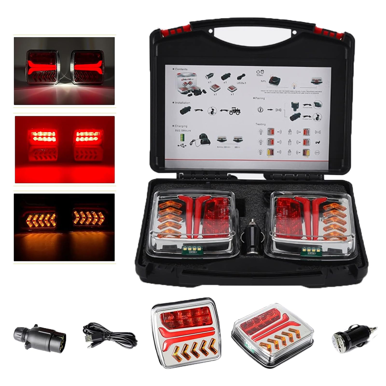 Feu Remorque Sans Fil, Eclairage Arrière Feux Led Sans fil pour Remorque, Feux Remorque Sans fil, Fixations Magnétique, Feu de Remorque Sans Fil pour Remorque, Camion, Caravane ou Camion