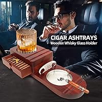 Vista 2 de Cenicero de cigarros, bandeja de vidrio para whisky y bandeja de ceniza de madera con cortador de puros, incluye cajón y ranura para sostener puros