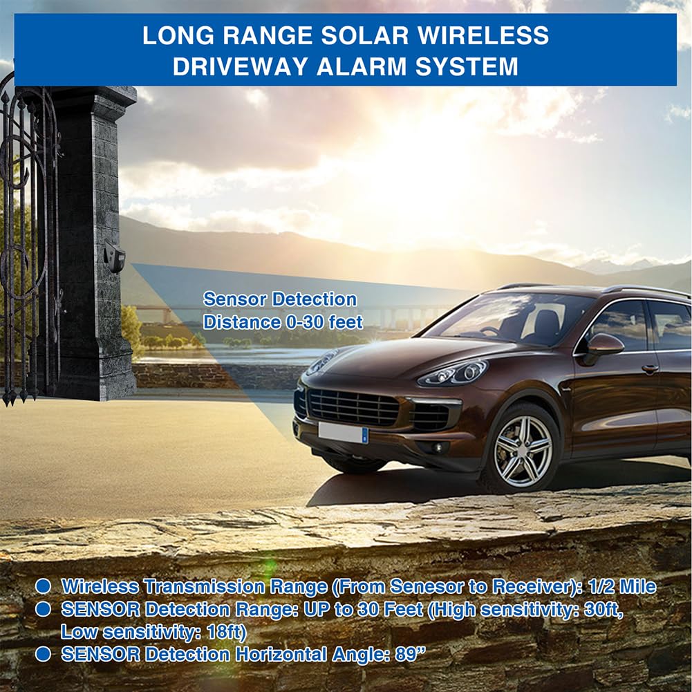 Alarma solar para entrada, sensor de movimiento inalámbrico y detector resistente a la intemperie, sistema de alerta de seguridad para el hogar, protección al aire libre, propiedad y