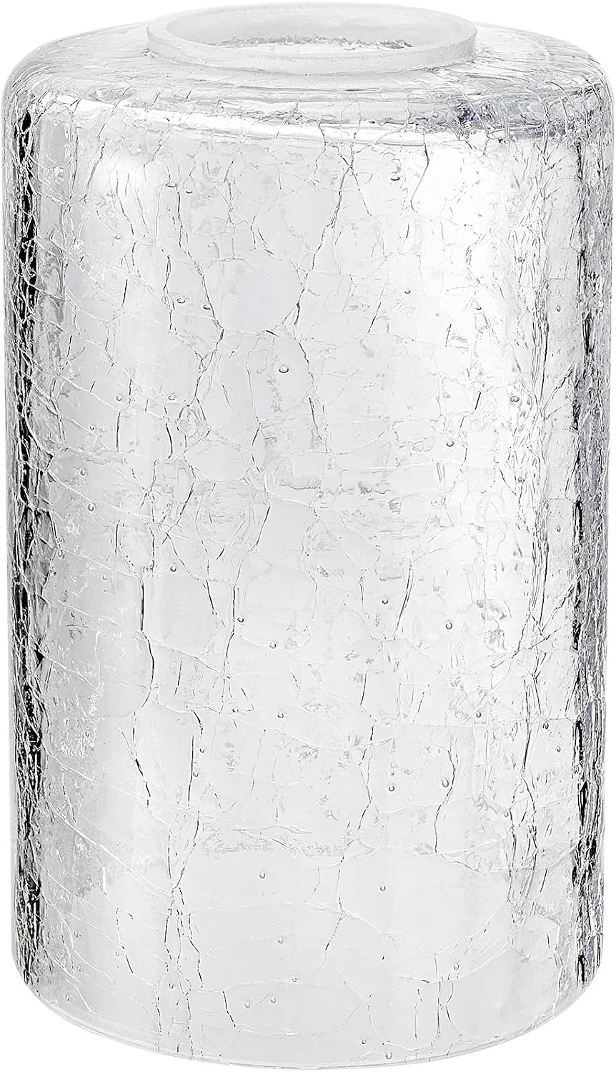 Aspen Creative 23614-01, Clear Cylinder Cracked Glass Shade, 3-1/2" Diameter x 5-3/4" Height, Center Hole: 42mm.