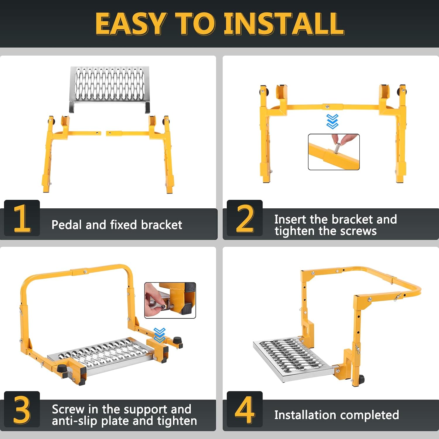 Folding Tire Step for Truck, SUV and RV Adjustable Tire Mounted Step Fit Most Tire from 11” to 14.2”, Rated up to 370 Lbs,Shark Jaw Non-Slip Steel Platform（Yellow）