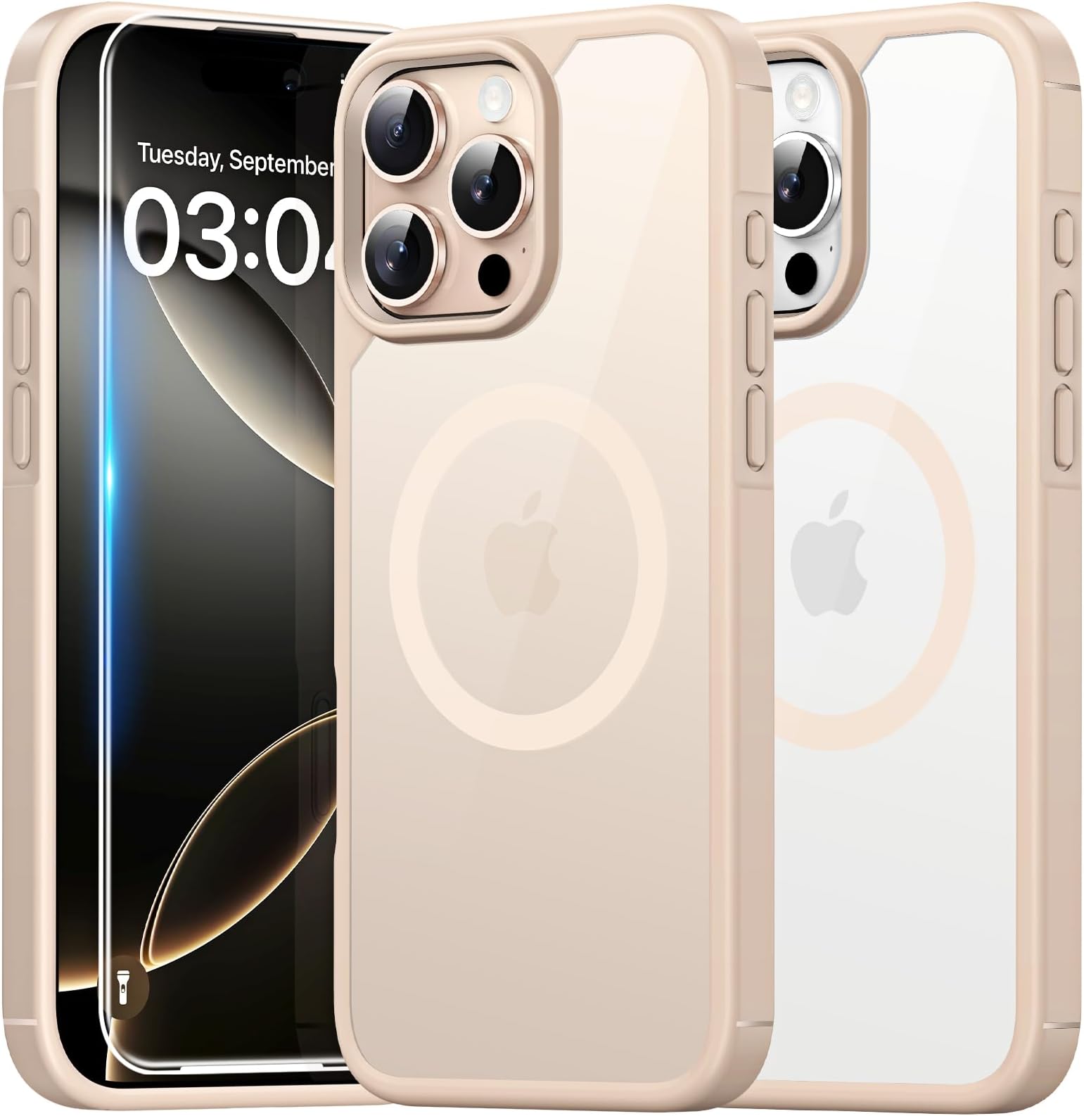 TAURI 3 in 1 for iPhone 16 Pro Case 6.3" with 2-Pack Screen Protector, Compatible with MagSafe, Military-Grade Protection, [Anti-Yellowing] Shockproof Transparent Magnetic Phone Cover - DarkGold