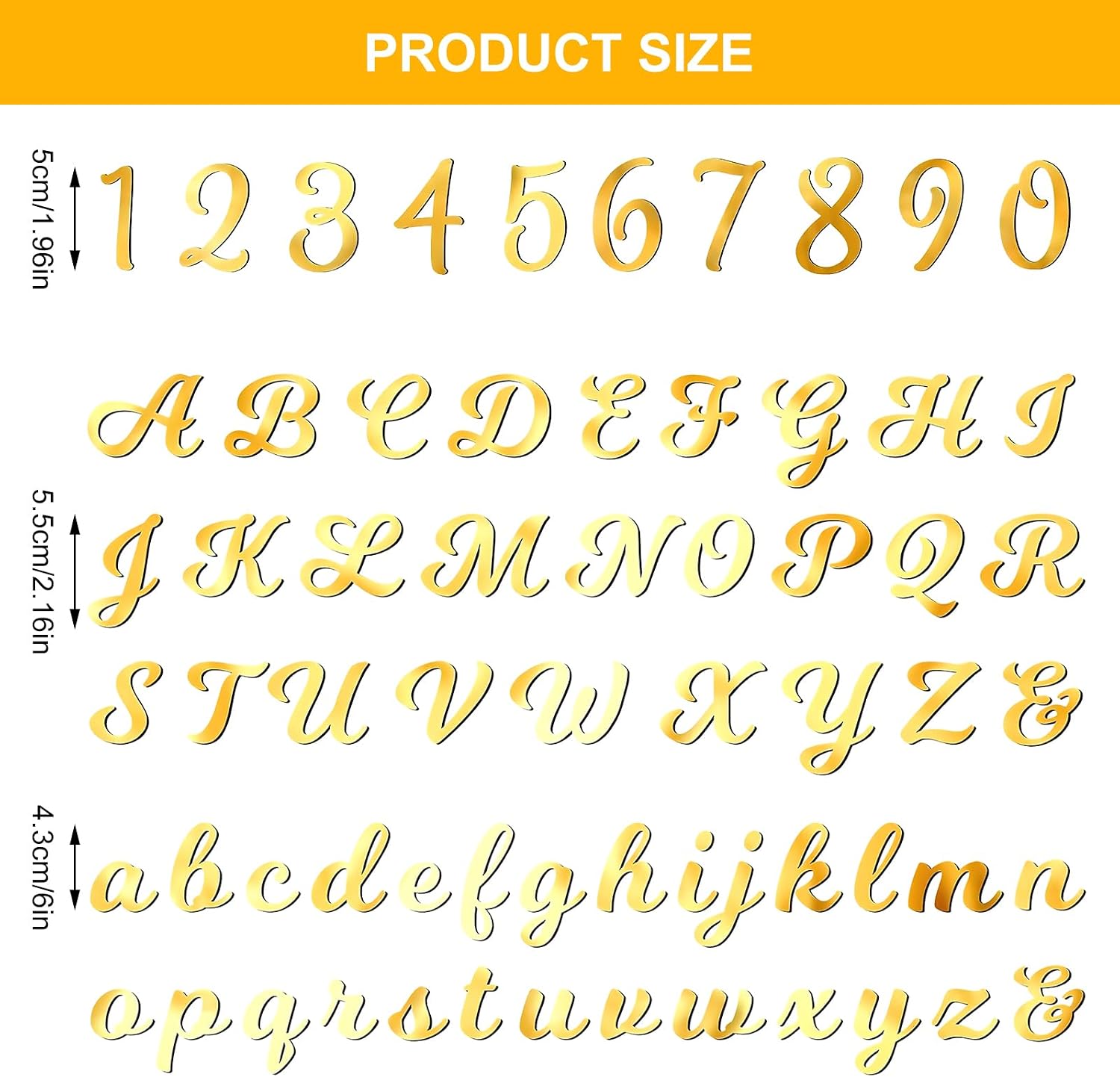 64 Pieces Gold Acrylic Letters and Numbers Cake Decoration - Cake Decoration Cake Topper Set A-Z Capital Letters Lower Case Letters and 0-9 Numbers for Cake Birthday Wedding Anniversary image 2