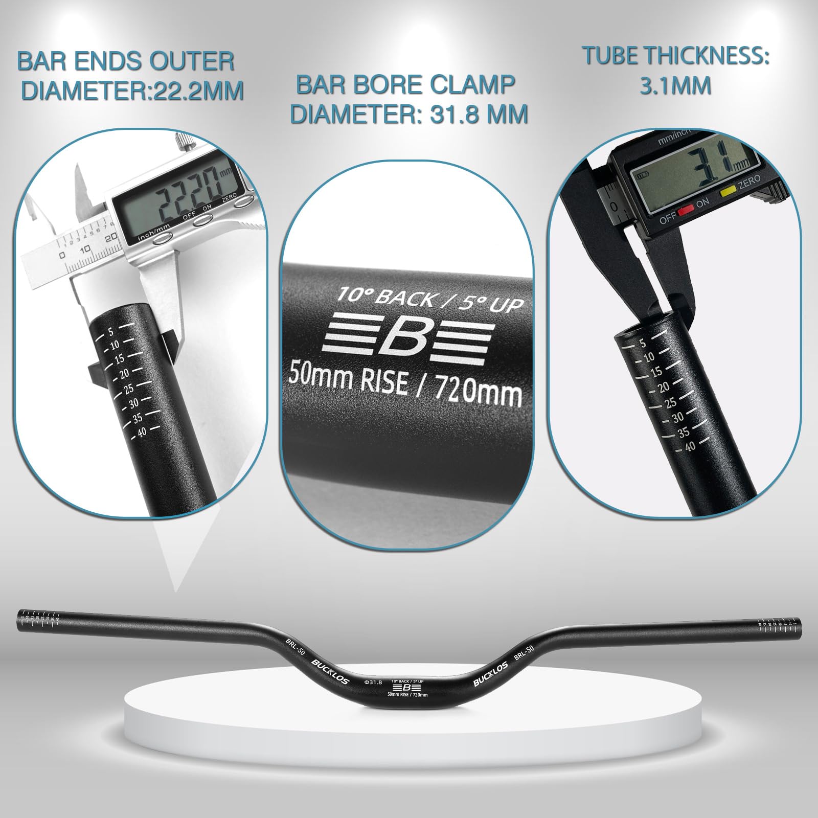 BUCKLOS Mountainbike MTB Lenker 25,4/31,8 mm – 20/30/50/90/100/120/160 mm Rise MTB Aluminiumlegierung Lenker – 720/780 mm extra lange