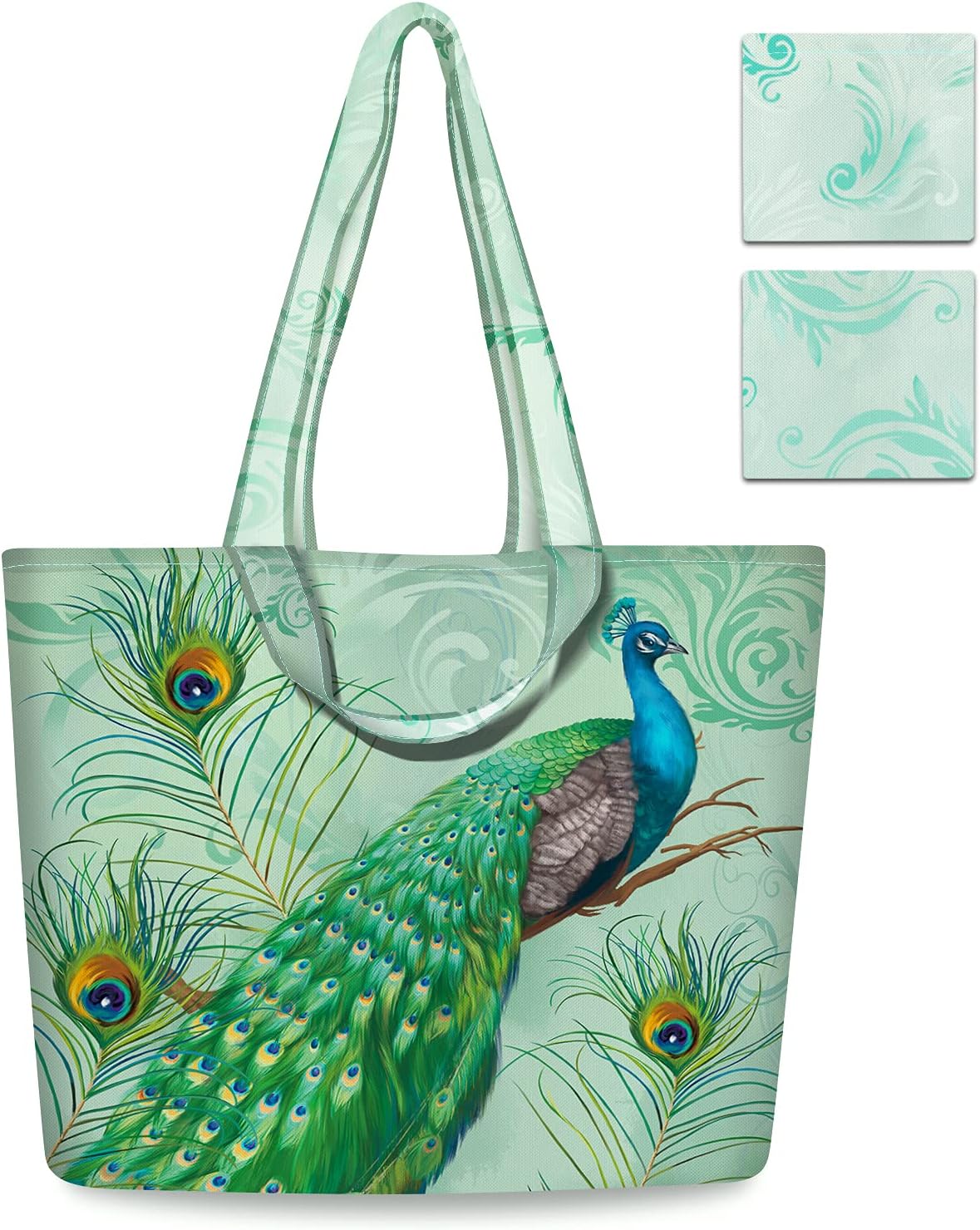 NymphFable 2 Pack Tote Bag Reusable Green Shopping Bags Washable Foldable Polyester Grocery Bags