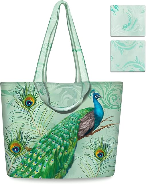 NymphFable 2 Pack Tote Bag Reusable Green Shopping Bags Washable Foldable Polyester Grocery Bags