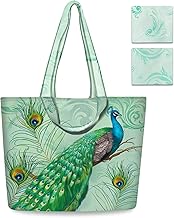 NymphFable 2 Pack Tote Bag Reusable Green Shopping Bags Washable Foldable Polyester Grocery Bags