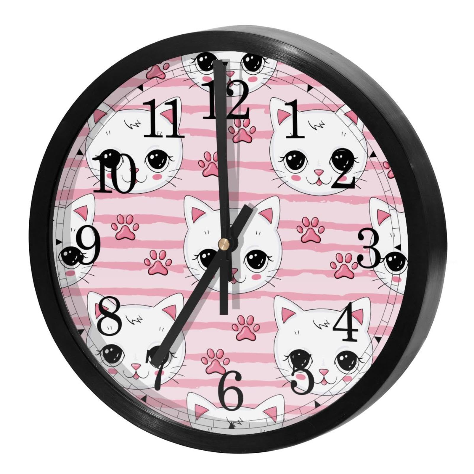 Horloge murale silencieuse avec motif chat mignon pour une chambre d'enfant apaisante