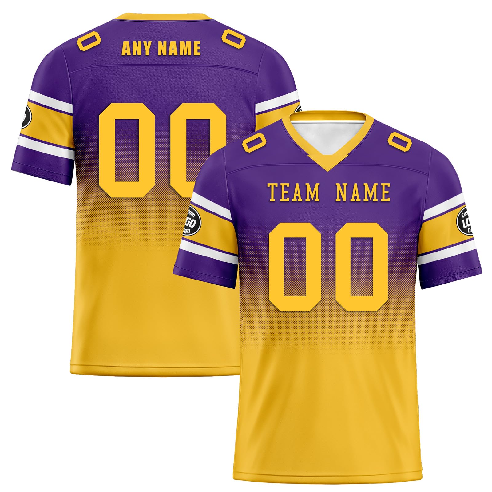Onegam Custom Men's Football Jerseys with Personalized Name Number Logo, Women's Sports Team Shirts Rugby Training Jerseys Purple Yellow