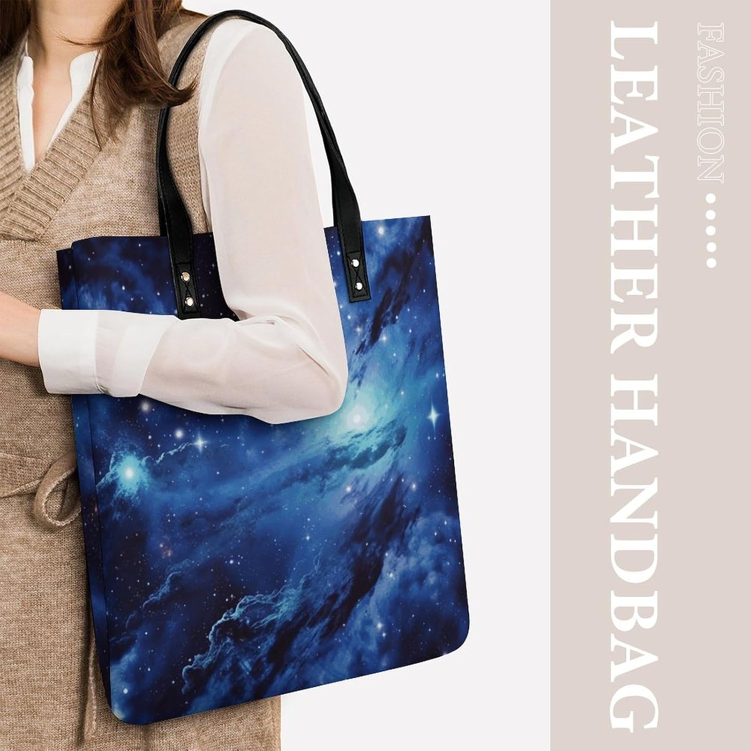 Blue Universe Space Galaxy Tote Bag with Magnetic Buckle Reusable Grocery Bags Lightweight Cross Body Handbag for Daily Essentials