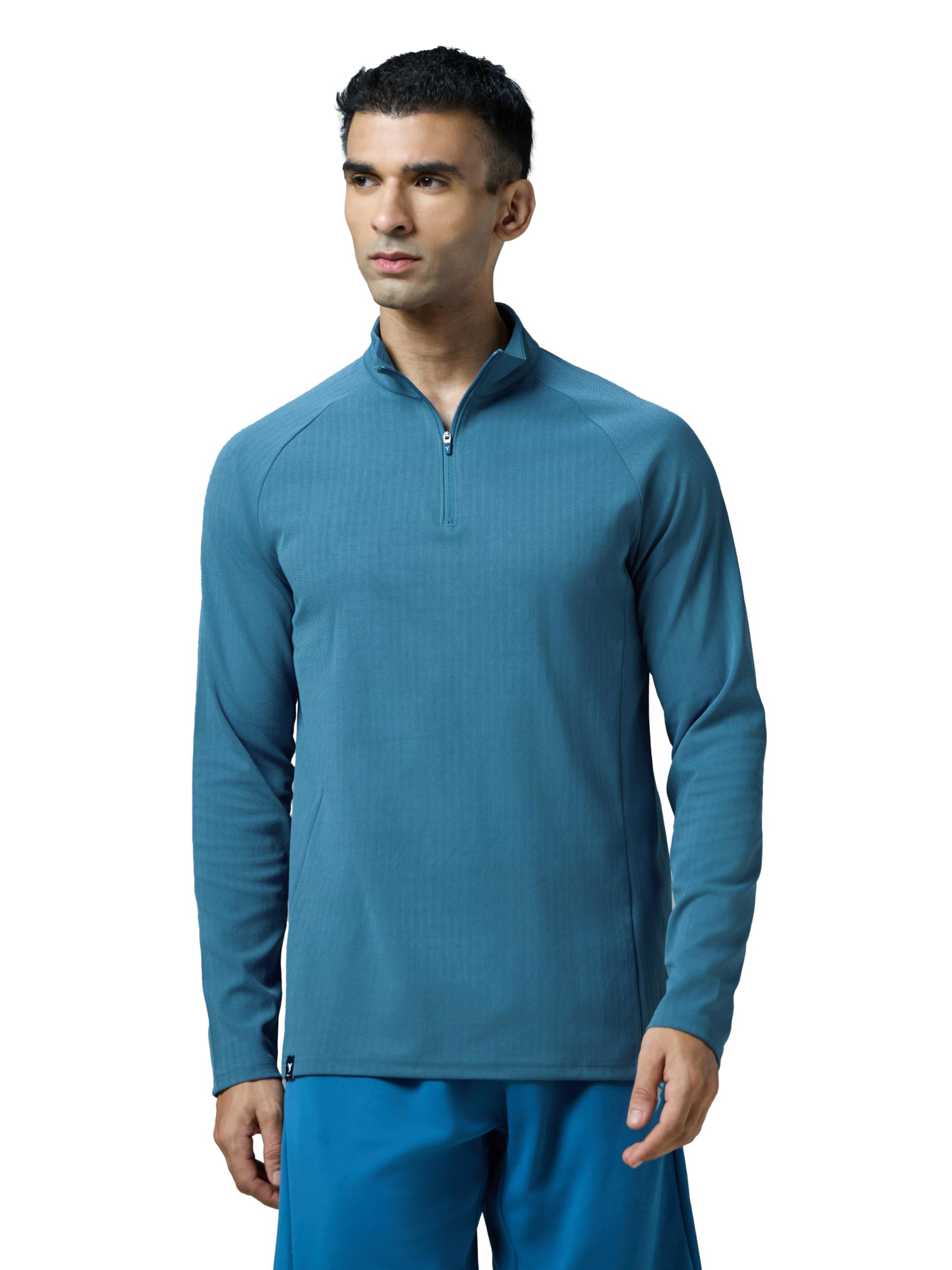 TECHNOSPORT Men's Solid Full Sleeve T-Shirt ELASTOPLUS Quick Dry Slim Fit Mock Neck Sports Tee for Training Layering Casual Wear UPF50+ Anti Odour-picture-32