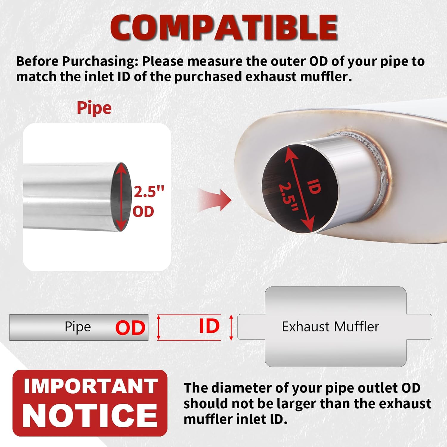 LCGP 2.5inch Universal Muffler, Performance Chamber Exhaust Muffler, 2.5" Center In/Out, 20" Overall Length Straight-Through Performance with Stainless Steel Muffler for Truck, Cars(2.5''Inlet/Outlet)