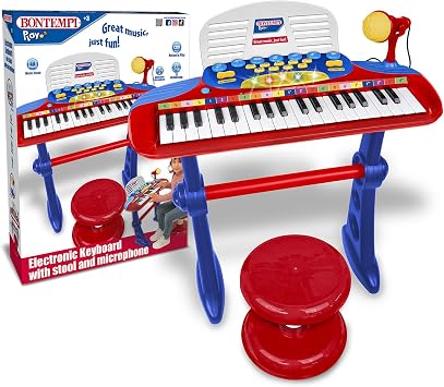 Bontempi | MiniKeyFun - Tastiera Giocattolo Piccoli Musicisti con Microfono، Sgabello e Leggio، Rosa، 54.4 x 32.9 x 15.9 سم